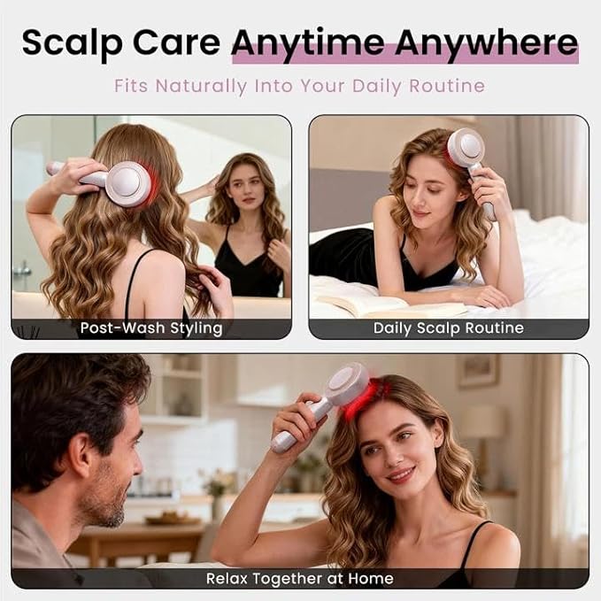 LED Scalp Massager Comb – 3-in-1 Red Light Hair Brush with Vibration &amp Rollers FSAHSA Eligible Wireless Scalp Massager for Relaxing Daily Hair Care Routine at Home PM084