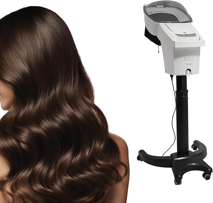 Hair Steamer for Deep Conditioning w/7 Color Light &amp Ozone 700W Micro Mist Scalp Hydration Steamer for Hair Treatment for Natural/Black Hair w/Adjustable Temp for Barbershops (White)