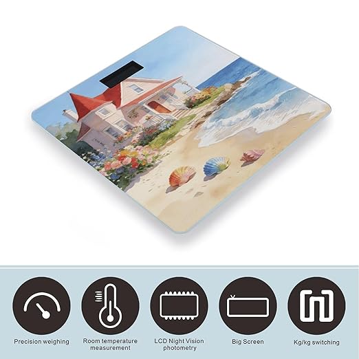 Beach House Weight ScaleClear LED Display Bathroom Digital Weighing ScaleTempered Glass Digital Bathroom Scale for Body Weight Capacity Up to 400 Lbs