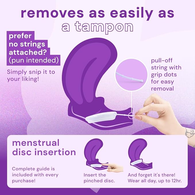 Comfydisc 2-Pack Menstrual Discs (S and L) with Pull-Off String and Water-Based Lube Bundle (4 Fl Oz) - Leak-Proof Body-Safe Silicone Discs and Personal Lube