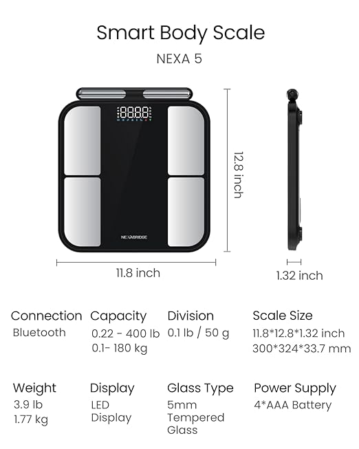 8 Electrodes Smart Scale for Body Weight BMI Body Fat Muscle Mass Dual Frequency Digital Bathroom Scale 56 Full Body Composition Analysis Sync App Bluetooth 400 lbs - Nexa 5