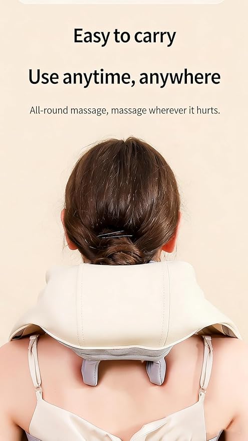 Cordless Neck and Back Massager with Heat 4-Node Deep Kneading Electric Shoulder Massage Pillow Portable Handheld Shiatsu Massager for Muscle Pain Relief 3 Speed Modes PU Leather for Home Office a