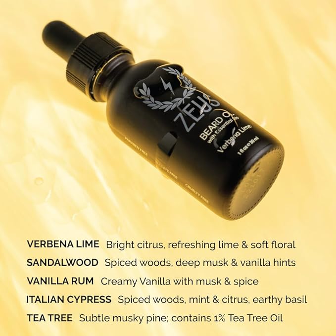 ZEUS Natural Beard Oil Premium Conditioning Beard Oil to Soften Beard &amp Mustache – MADE IN USA (Verbena Lime) 1 oz.