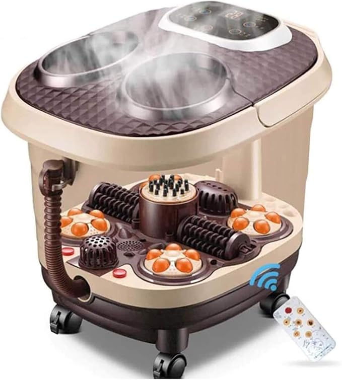 Foot Spa/Bath Massager with Heat Bubbles Function 2 Massaging Rollers and 4 Motorized Massage Balls Pedicure for Tired Feet Stress Relief Help Sleep Home Use
