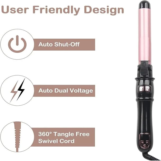 1.1 Inches Automatic Hair Curler - Rotating Curling Iron with Display for Fast Heating for Home &amp Travel Use(1EU)