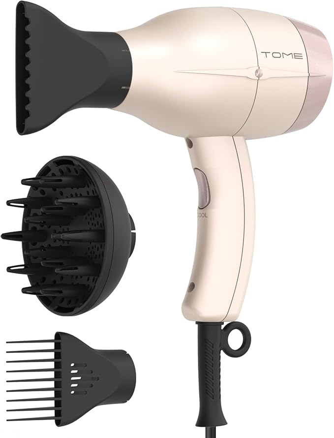 TOME Hair Dryer with Diffuser 1875W Ionic Blow Dryer with Comb Attachment and Concentrator for Home Use Fast Drying with Cool Shot and 2 Heat &amp 2 Speed Settings 125V Pink