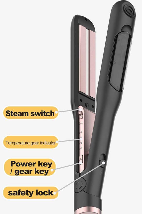 Steam Flat Iron and Culur - 1.25 Inch Hair Straightener for All Hair Types Adjustable Temp 284°F-410°F Fast Heat Up in 30 Sec (Black)
