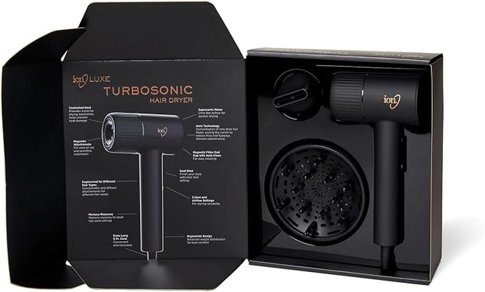 ion Luxe Turbosonic Hair Dryer 2 Heat &amp Speed Settings Supersonic Motor 9 ft Cord 1600W