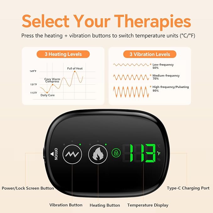 Heating Pad for Back Lumbar Massager Heated Waist Belt Wrap Lower Back Pad with Heat Vibration 3 Levels Adjustable 180 mins Battery Cordless Portable Touchscreen Control