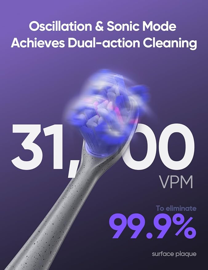 Whitening Electric Toothbrush for Adults Professional 460nm Whitening Blue Light Tech 31000VPM Sonic &amp Oscillating Cleaning with Smart AI Sensor 6-Month Long-Lasting Battery