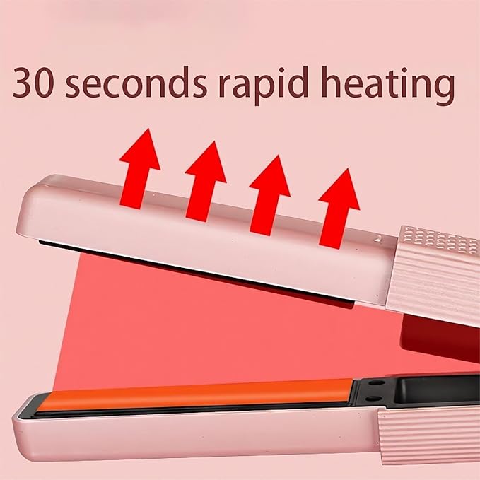 Cordless Hair Straightener 2 in 1 Portable Mini Ceramic Flat Iron and Curler USB-C Rechargeable Travel Straightener Lock in Moisture &amp Shine 3 Levels Adjustable (Pink)