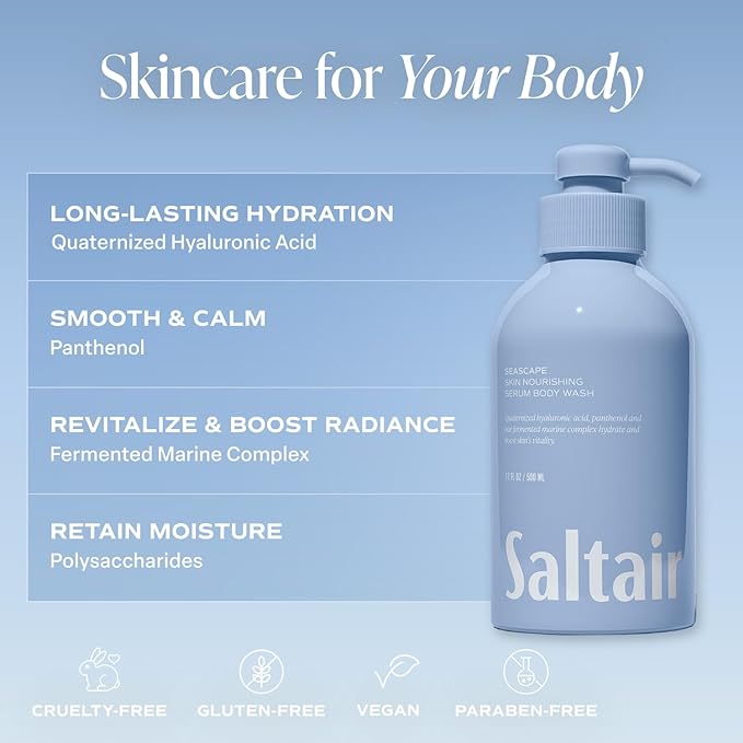 Saltair Seascape Body Wash &amp Serum Deodorant Bundle – Hydrating Cleanser and Aluminum-Free Deodorant Set for Women and Men