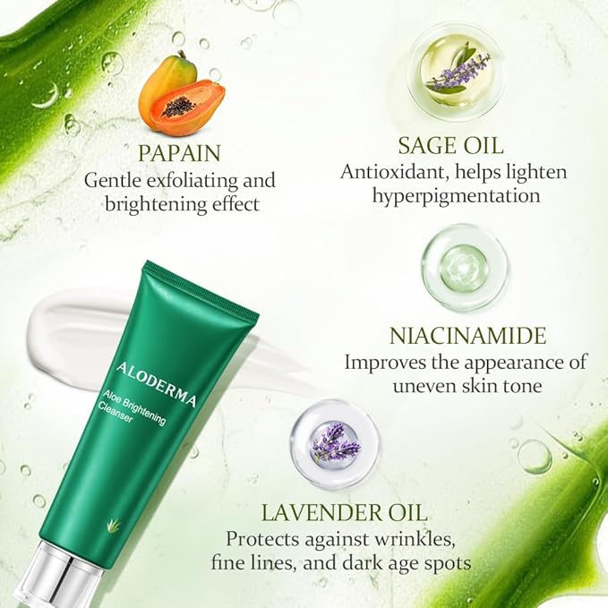Aloderma Aloe Shower Set - Nourishing Body Wash Brightening Facial Cleanser - Hydrating Moisturizing