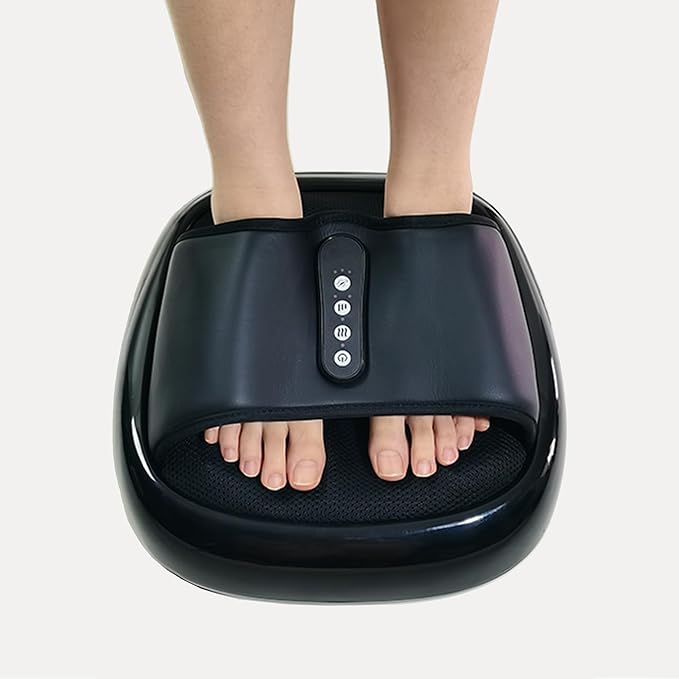 3-in-1 Foot Massager with Heat &amp Open Slipper Design - Shiatsu Kneading &amp Air Compression Acupuncture &amp Reflexology Black Feet Massager for Home Use Gifts for Women Men Mom and Dad