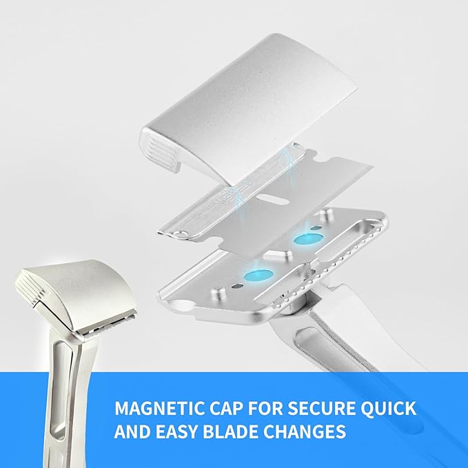 KAMPFE Upgraded Version Safety Razor Made of 6061 Aluminum Alloy Material Comfortable shavingGEM Single Sided Safetyshaver Shaver Handle for Men with Suction Cup Holder and Safety Razor Blades
