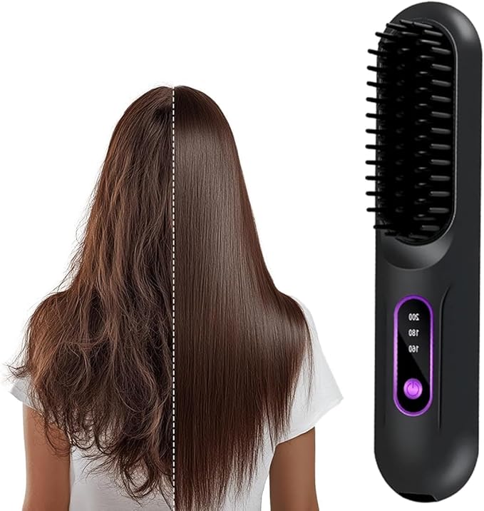 Go Brush - Pro for Short Hair - 2026 Upgraded Cordless Straightening Brush with 30s Fast Heat 3 Temperature Settings Ionic &amp Ceramic Care 2500mAh USB-C Rechargeable for Frizz-Free Styling (Blac