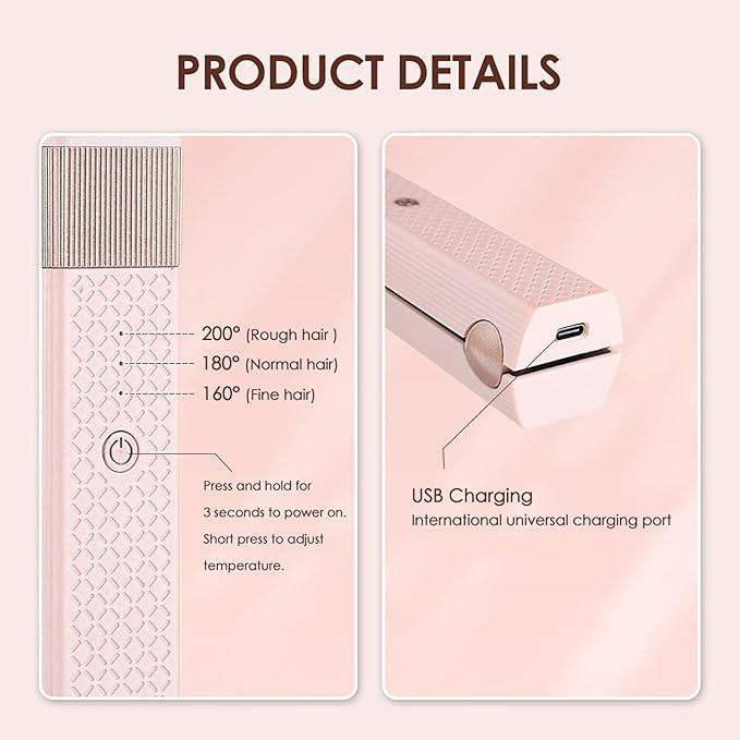 Cordless Hair Straighteners and Curler Travel Wireless Portable USB Rechargeable Straightener Mini Flat Iron Curling Wand with Ceramic Plate for All Hair Types (Color : Green)