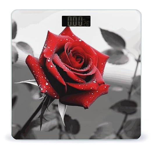 Digital Bathroom Scale for Body Weight Scale with Bright LCD Display High Accuracy Step-On Technology Auto On/Off Black and White Red Rose Digital Scales 400 Lbs /180kg