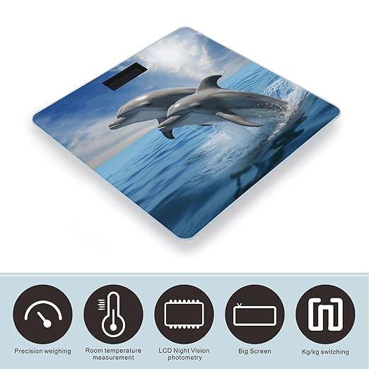 Two Dolphins Weight ScaleClear LED Display Bathroom Digital Weighing ScaleTempered Glass Digital Bathroom Scale for Body Weight Capacity Up to 400 Lbs