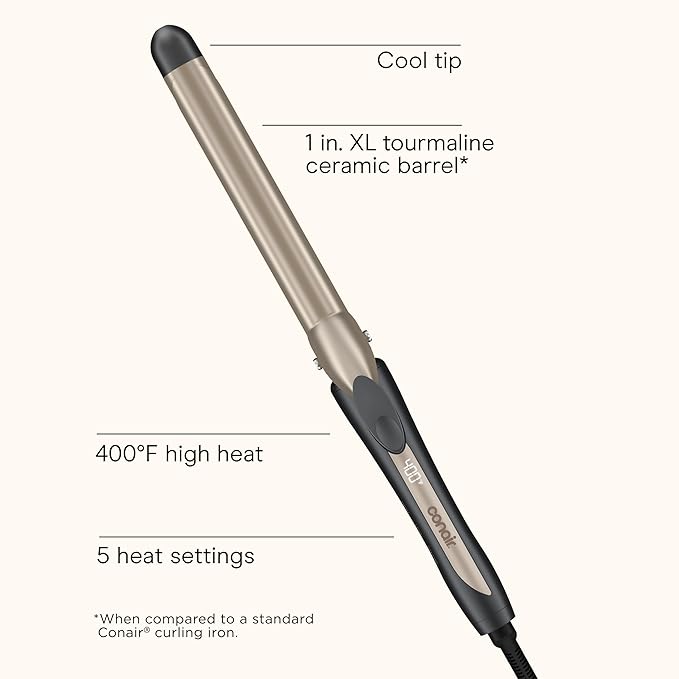 INFINITIPRO BY CONAIR Tourmaline Ceramic Long Barrel 1-Inch XL Curling Iron 1-Inch Extra Long Barrel Produces Classic Curls Hair Curler for Use on All Hair Dark Gray