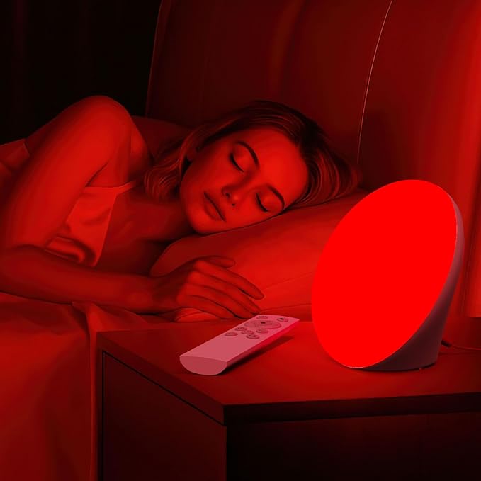 670nm Red Light Therapy Sleep Device &amp 10000 Lux Sun Lamp – Dual Function Sleep Aid and Sunlight Lamp Red Night Light Lamp to Support Deep Relaxation and Improve Sleeping for Adult &amp Kid Bed