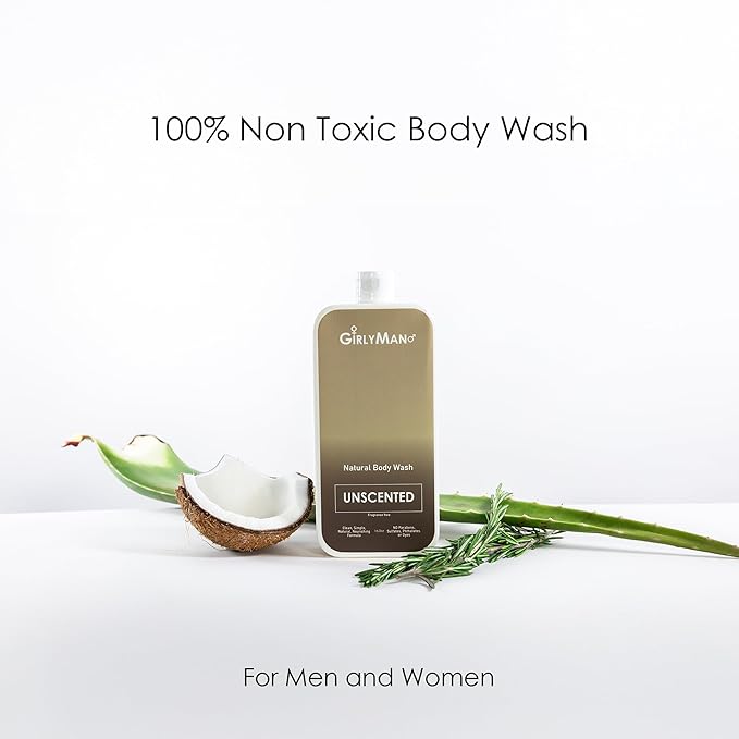 GirlyMan Natural Body Wash - Made with Olive Oil &amp Aloe Extract No Artificial Fragrance PH Balanced Gentle Formula Nourishing Ingredients Family Owned (Unscented)