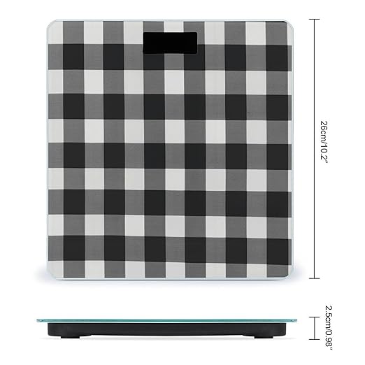 Black and White Plaid Scale for Body Weight Anti-Slip Tempered Glass Digital Bathroom Scales Clear LCD Display Weighing Scale Safe Rounded Corners Smart Scales