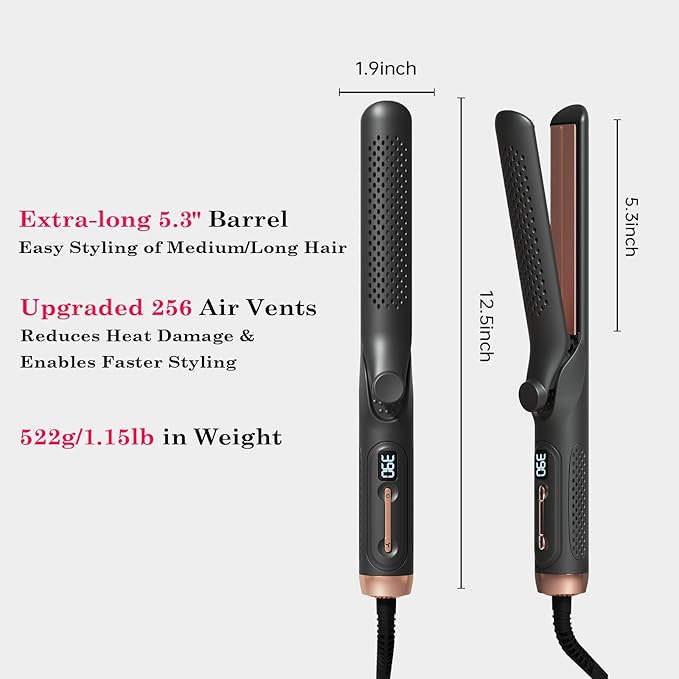 Hahahope Hair Straightener and Curler 2-in-1 360° Airflow Styler Curling Iron 1.25 Inch Curling Wand 20 Million Negative Ion Hair Care 5 Temps &amp Auto Off Dual Voltage (Black)