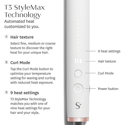T3 SinglePass StyleMax Professional 1 Ceramic Flat Iron with Custom Heat Automation 9 Heat Settings Longer Ceramic Plates for Straightening Waving Curling &amp Styling