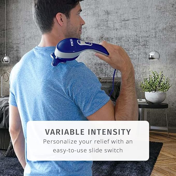 Homedics Thera-P Hot &amp Cold Handled Variable Speed Massager with 9 Custom Attachment for Sore or Overworked Muscles Blue
