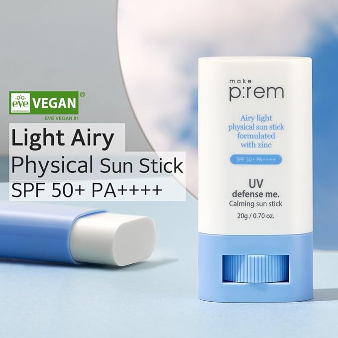 MAKEP:REM [make p:rem] UV defense me. Calming sun stick SPF 50 | non-nano zinc oxide physical sunscreen for face | UVA/UVB protection | No oxybenzone &amp octinoxate | 20g 0.70 fl.oz. | makeprem