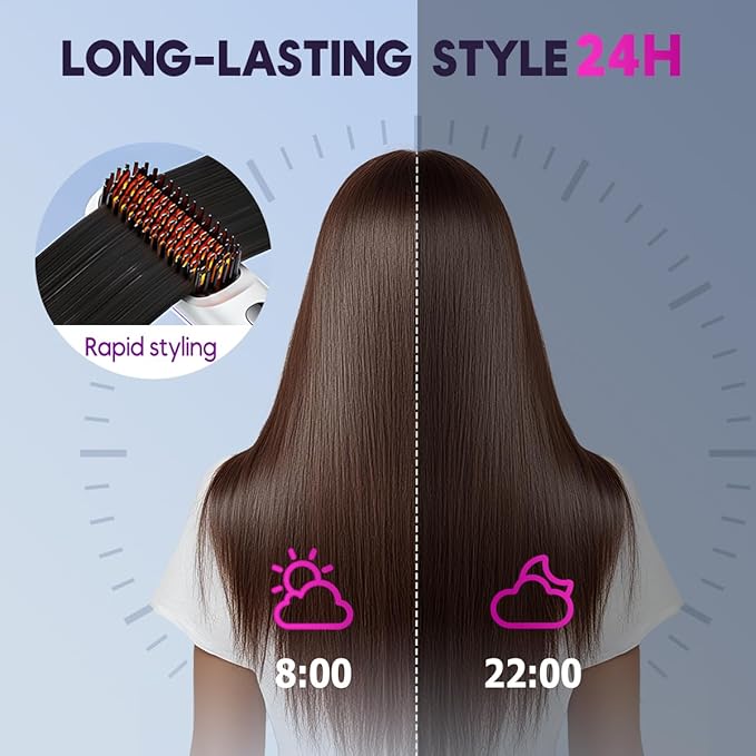Cordless Hair Straightener Brush Portable Straightener Brush with LCD Temperature Display Fast Heating Cordless Hair Straightener Brushs for Daily Use and Travel (White)