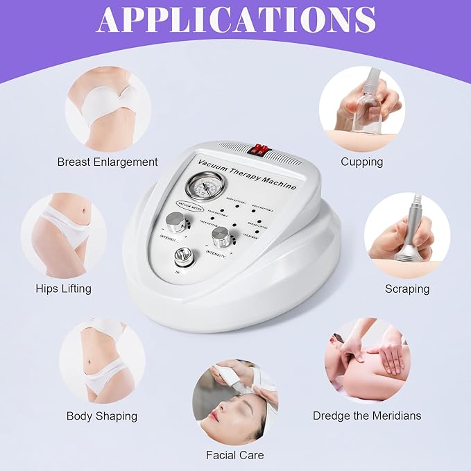 Vacuum Therapy Machine Body Massage Cupping Machine Vacuum Therapy Massage Body Shaping Skin Rejuvenation Machine with 24 Cups and 3 Heads for Salon SPA Back Face