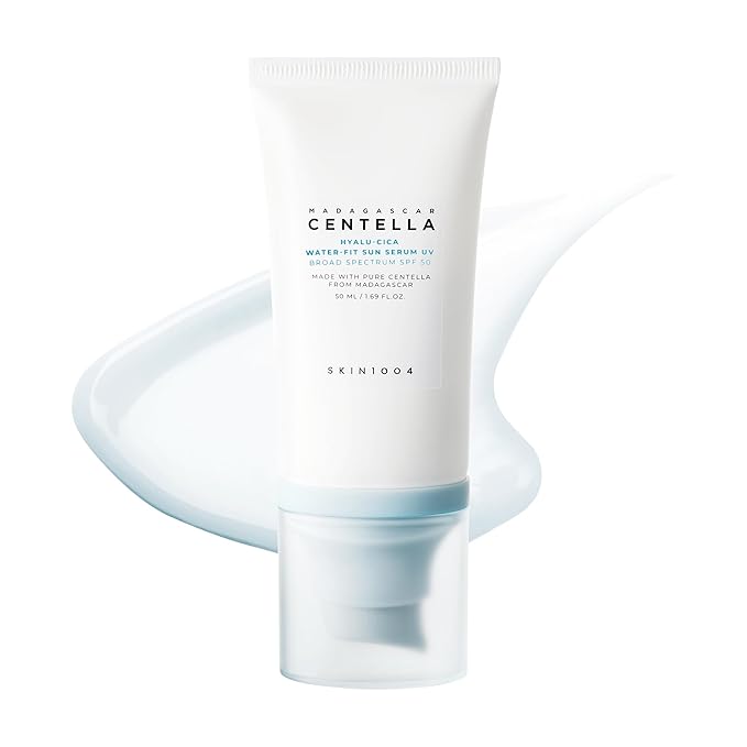 SKIN1004 Centella Hyalu-Cica Water-Fit Sun Serum UV Korean Sunscreen SPF 50 Centella Sunscreen Travel Essentials Sunscreen with Hyaluronic Acid No White Cast Korean Skin Care 1.69 fl.oz / 50ml