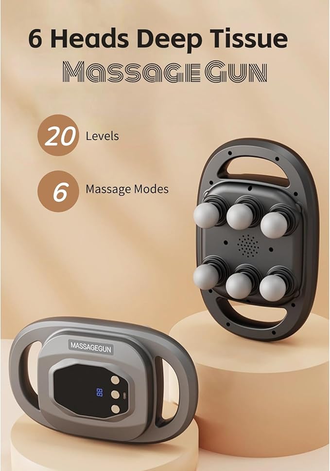 Yoidesu Massage Gun Deep Tissue Percussion Massager with 6 Heads 20 Levels 6 Massage Modes for Back Neck Leg Full Body Muscle Pain Relief Black