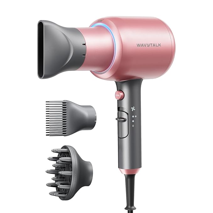 Wavytalk Blown Away Ionic Hair Dryer for Curly Hair with Diffuser and 5 in 1 Curling Iron Set with Thermal Brush and 4 Interchangeable Ceramic Curling Wands (0.5'-1.25')