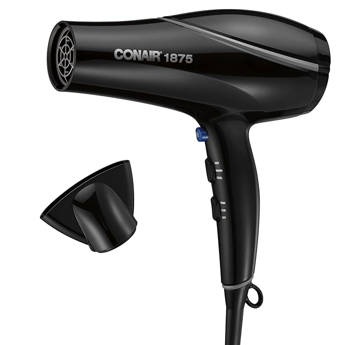 Conair Hair Dryer Style &amp Shine Natural Crystal Collection 1875W Hairdryer 3 Heat Settings 2 Speeds Blow Dryer with Concentrator Attachment Ionic &amp Hematite-Infused Ceramic Technology Bl