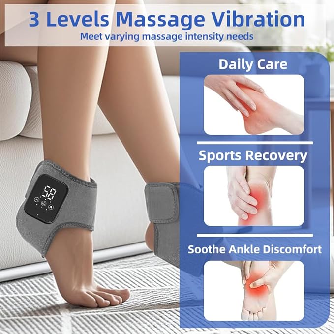 Cordless Ankle Heating Pad Ankle Massager for Circulation and Pain Relief Foot Renew Triple Method Massager with 3 Levels of Heat and Vibration for Swelling Foot. Smart Timer and Portable (1Pc)