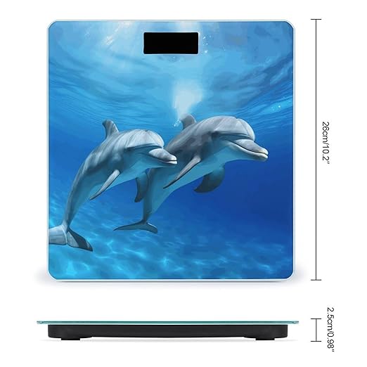 Dolphins in The Ocean Scale for Body Weight High Precision Digital Weight Scales with LCD Display Anti-Slip Sturdy Slim Tempered Glass Bathroom Scale for Home Use