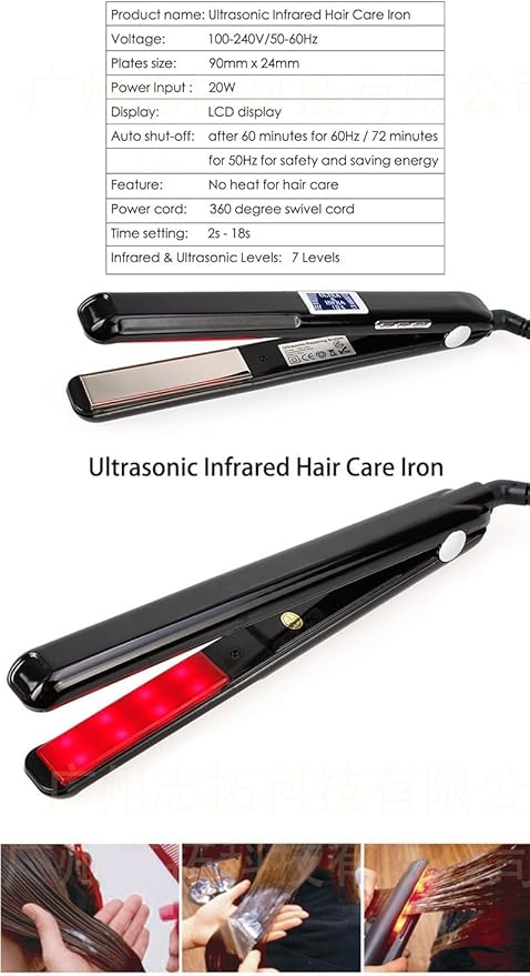 2026 Ultrasonic Infrared Hair Straightener with LED Display - Recovers Damaged Hair Cold Iron Treatment Styler (b-Black)