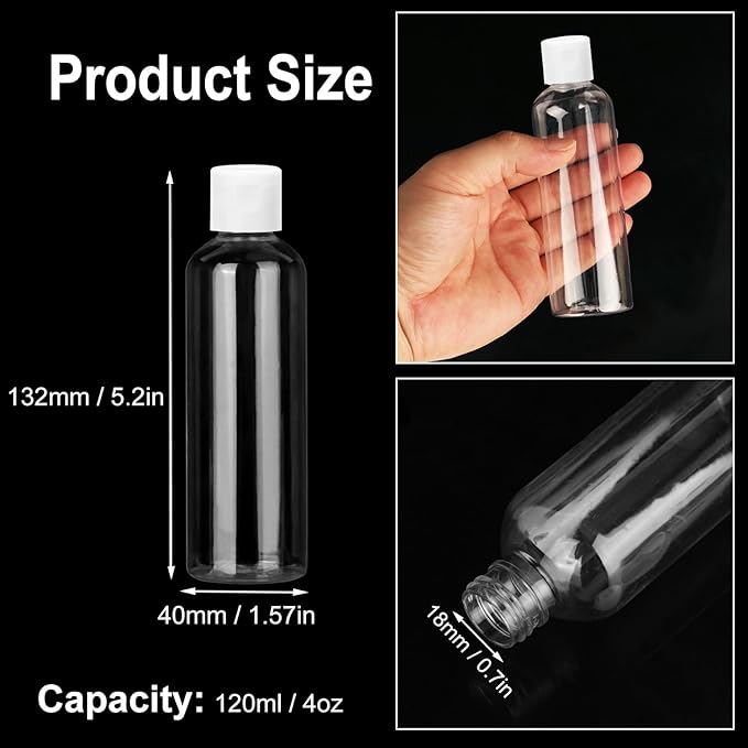 80 Pack 4 oz Plastic Bottles with White Top Caps Clear Empty Bottles Cosmetic Containers for Lotion and Shampoo Travel-Friendly Bottles BPA-Free for Liquids and Personal Care