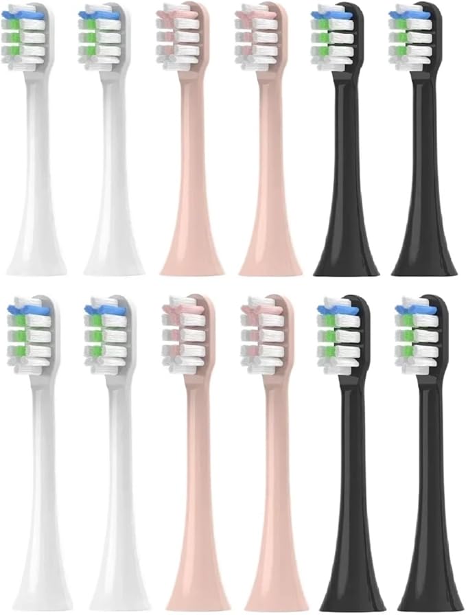 12PCS Replacement Brush Heads Compatible for V1/X1/X3/X5/X3U/X3PRO/v1/v2 Sonic Electric Toothbrush Soft(3 Color)
