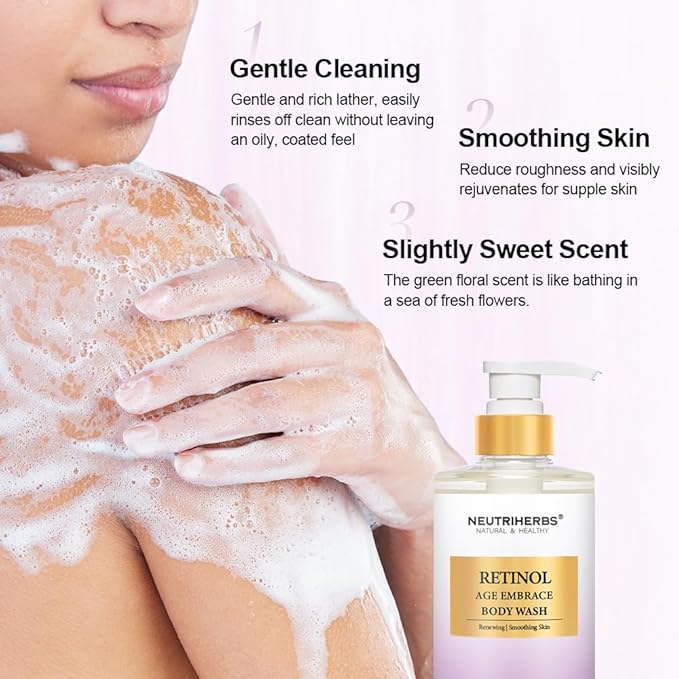 Neutriherbs Retinol Body Wash Anti Aging/Renewing Shower Gel For Women And Men Daily Shower Soap With Peptides Vitamin E Aloe Vera - Orange Blossom Scent 16.9 Fl.Oz