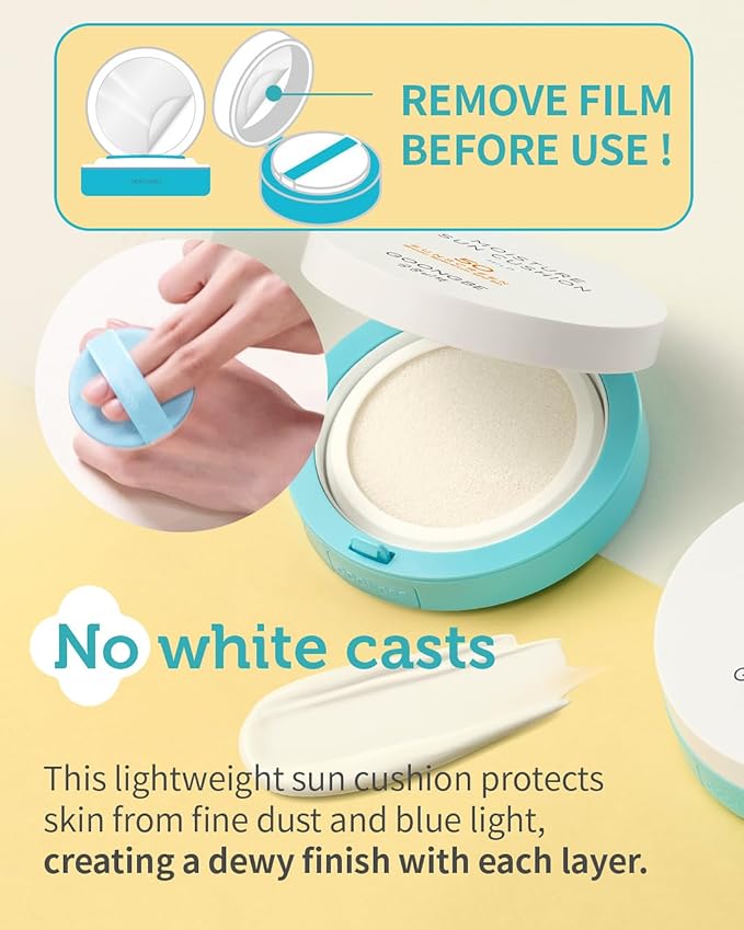 GOONGBE Moisture Sun Cushion Mild SPF 50 - Korean Moisturizing &amp Soothing Zinc Oxide Mineral Sunscreen - Travel Friendly Sun Cushion for Babies &amp Kids - Vegan Reef-Safe Allergen-Free 0.81oz
