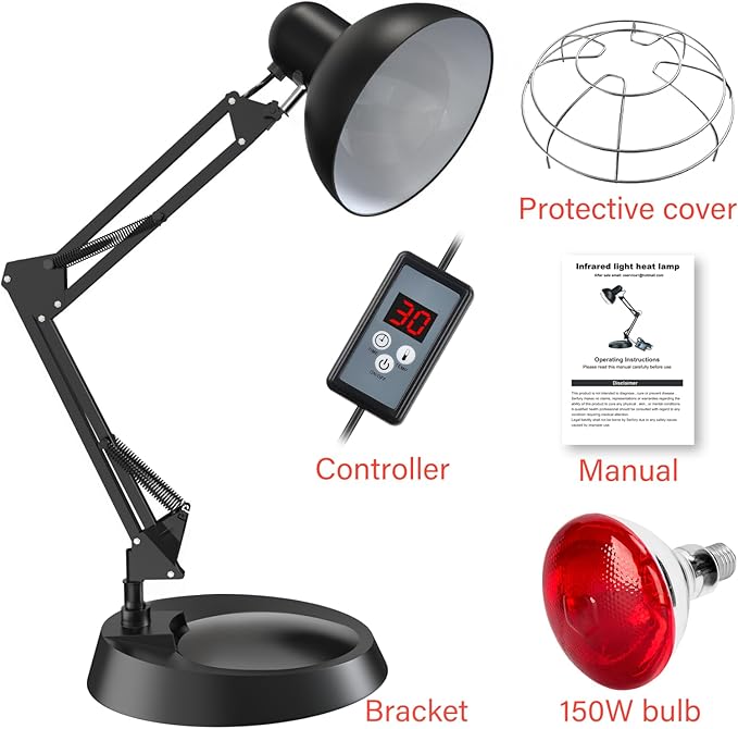 Infrared Light Heat Lamp Near Red Light Therapy for Body Muscle Joint Pain Relieve 150W Bulb with Adjustable Stand Timer