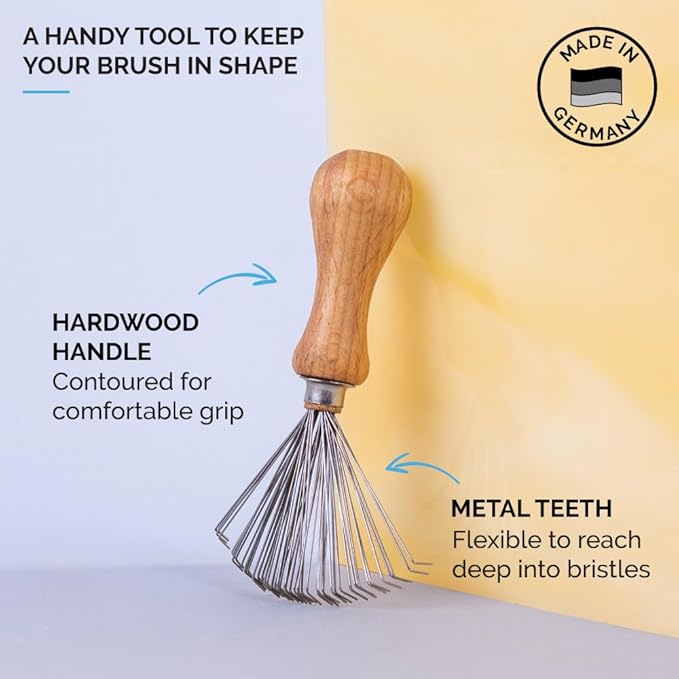 ZEUS Oval Military Beard Brush with Bristle Cleaner Boar Bristle Beard Brush &amp Bristle Rake Cleaner Gift Set (Made in Germany) Firm Bristles Q91