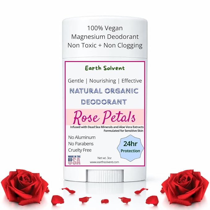 Magnesium Natural Vegan Deodorant with Dead Sea Minerals &amp Aloe Vera For Sensitive Skin 24hr Protection Aluminum Free Paraben Free Baking Soda Free Cruelty Free - For Men &amp Women (Rose Peta