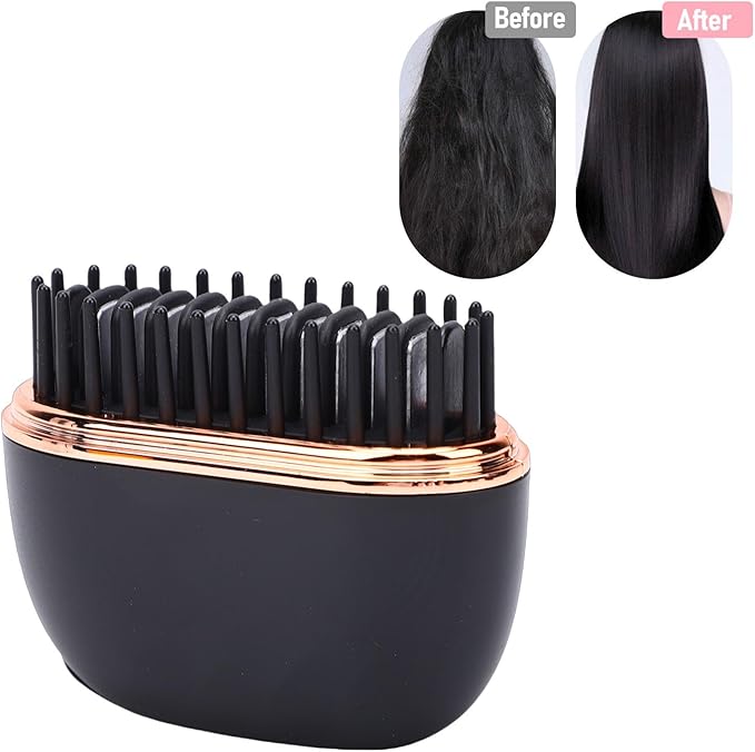 Cordless Hair Straightener Brush Portable Straightening Brush with 3 Temp Settings PTC 30S Fast Heating Rechargeable Hot for Travel Home Outdoor