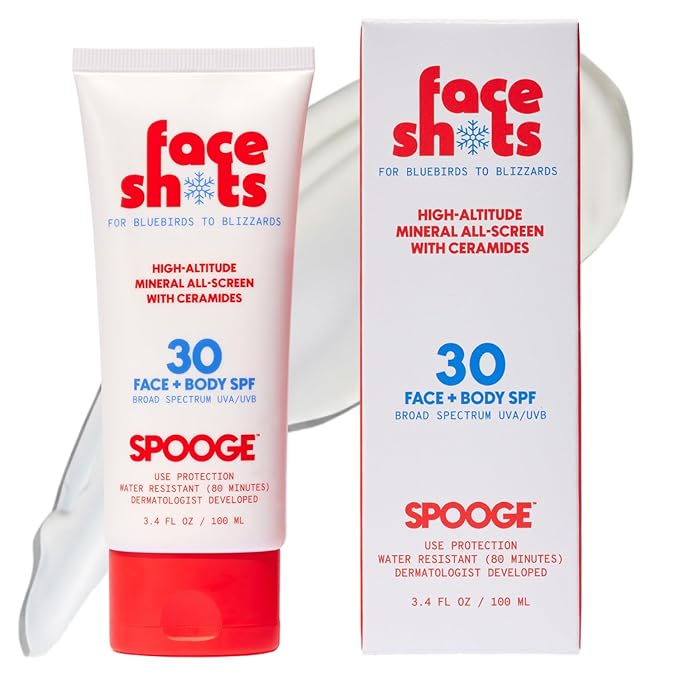 Face Shots High-Altitude All-Screen - Mineral Ski Sunscreen SPF 30 for Winter Sports - Mountain Sunscreen for Snow Sports - Water Resistant 80 Min - Edelweiss + Ceramides + Zinc Oxide - 3.4 FL OZ