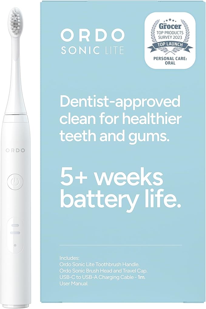 ORDO Lite Sonic Toothbrush Electric Toothbrushes with 35000 Pulses Per Min Dual Modes Over 5 Weeks Battery Smart Timer Waterproof USB C Snow